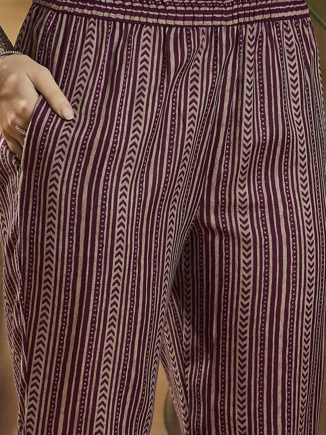 Printed V Neck Straight Kurta Set With Dupatta
