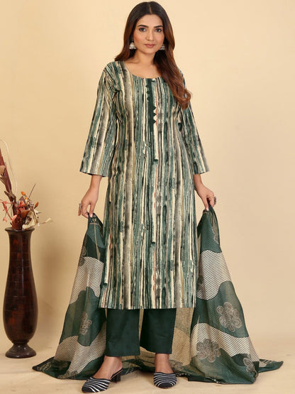 Printed Pure Cotton Round Neck Kurta & Trousers With Dupatta