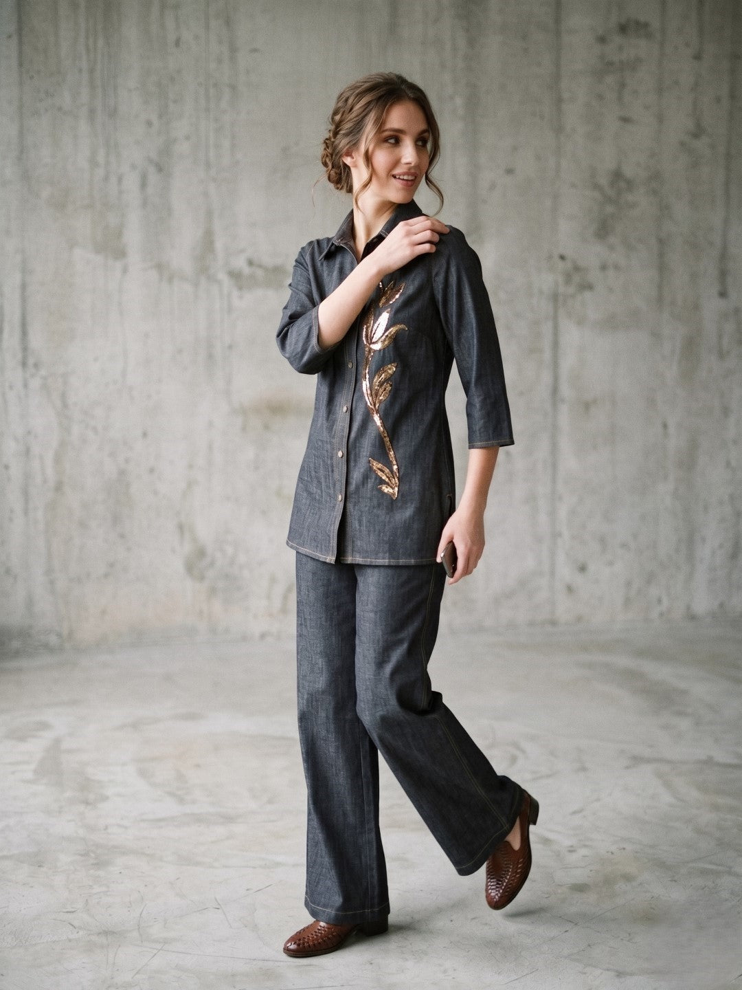 Prisha Trout handwork denim co-ord set