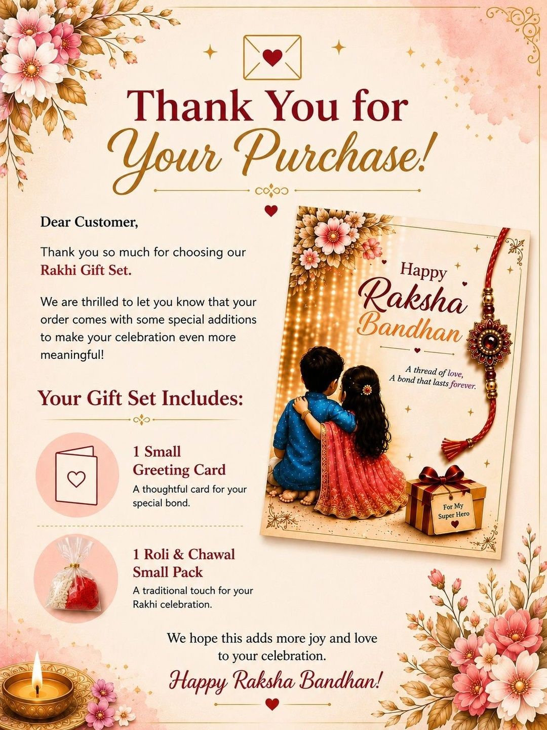 Dhiyona Set Of 3 Rakhi With Roli& Chawal