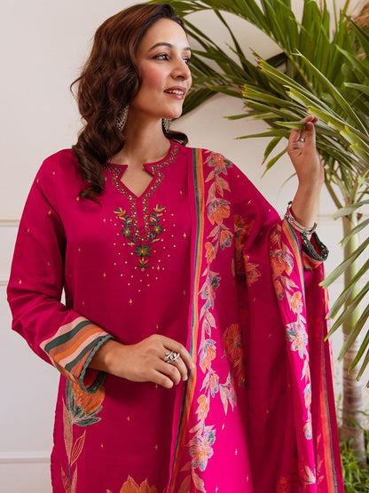 Dhiyona SN Women Floral Embroidered Kurta with Palazzo & Dupatta