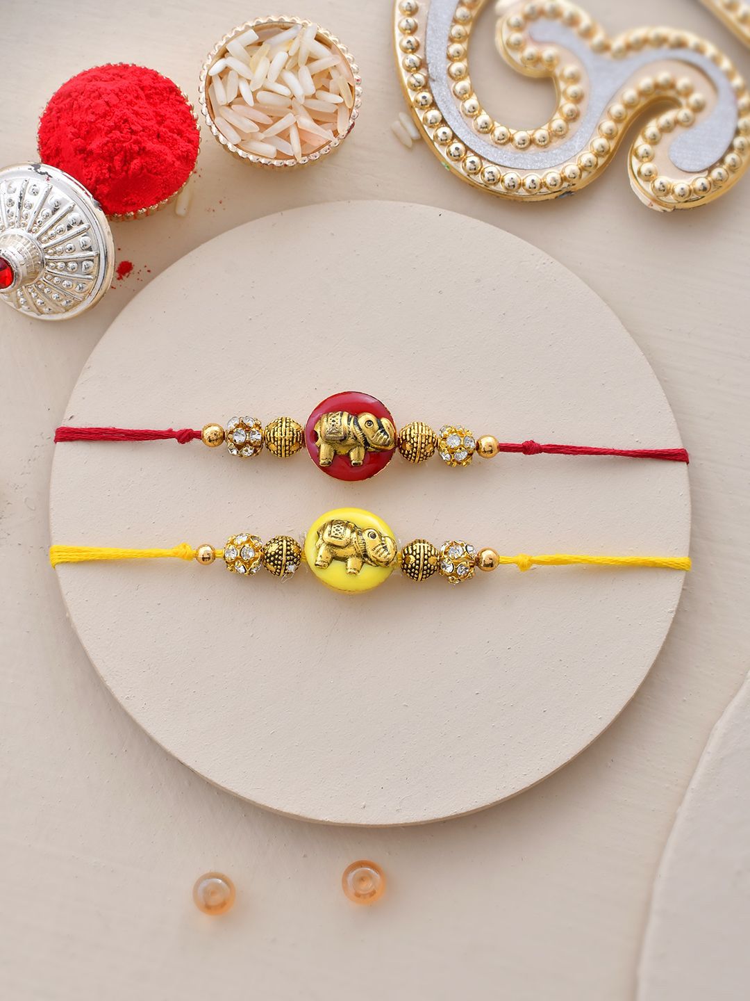 Dhiyona Set of 2 Red Beaded Thread Rakhi
