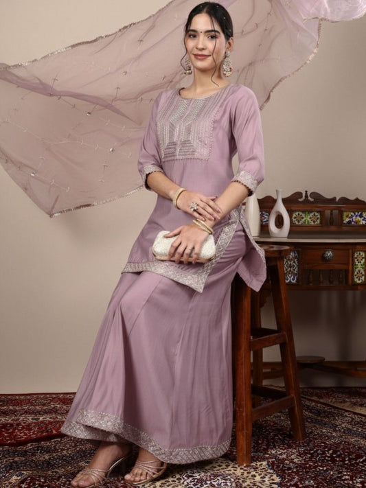 Dhiyona HOP Embroidered Round Neck Kurti & Sharara With Dupatta