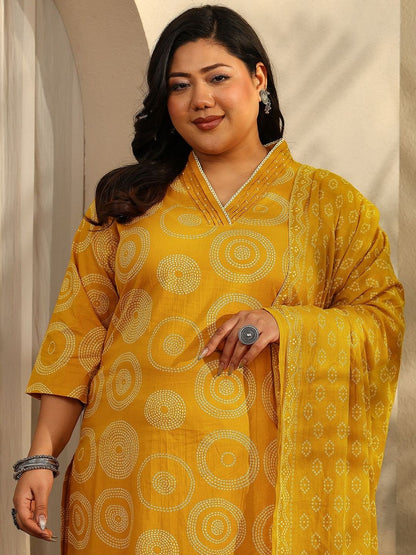 Dhiyona Women's Plus Size Printed Regular Kurta with Trousers & With Dupatta