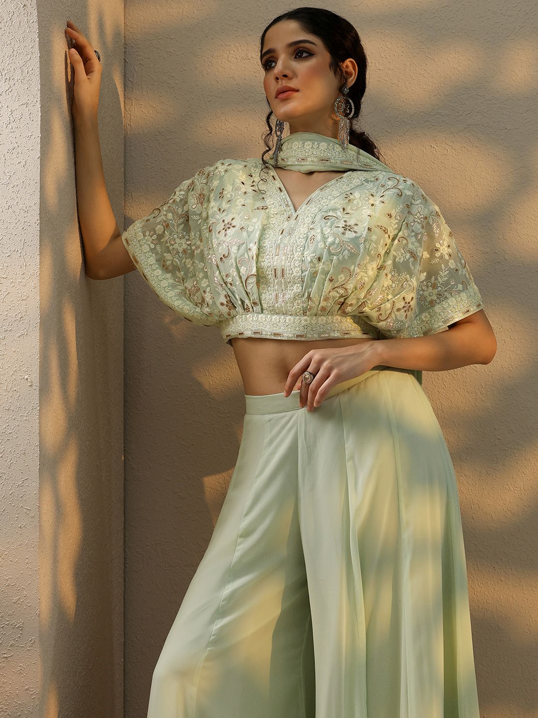 Dhiyona LL Ethnic Motifs Embroidered Top & Palazzos With Dupatta