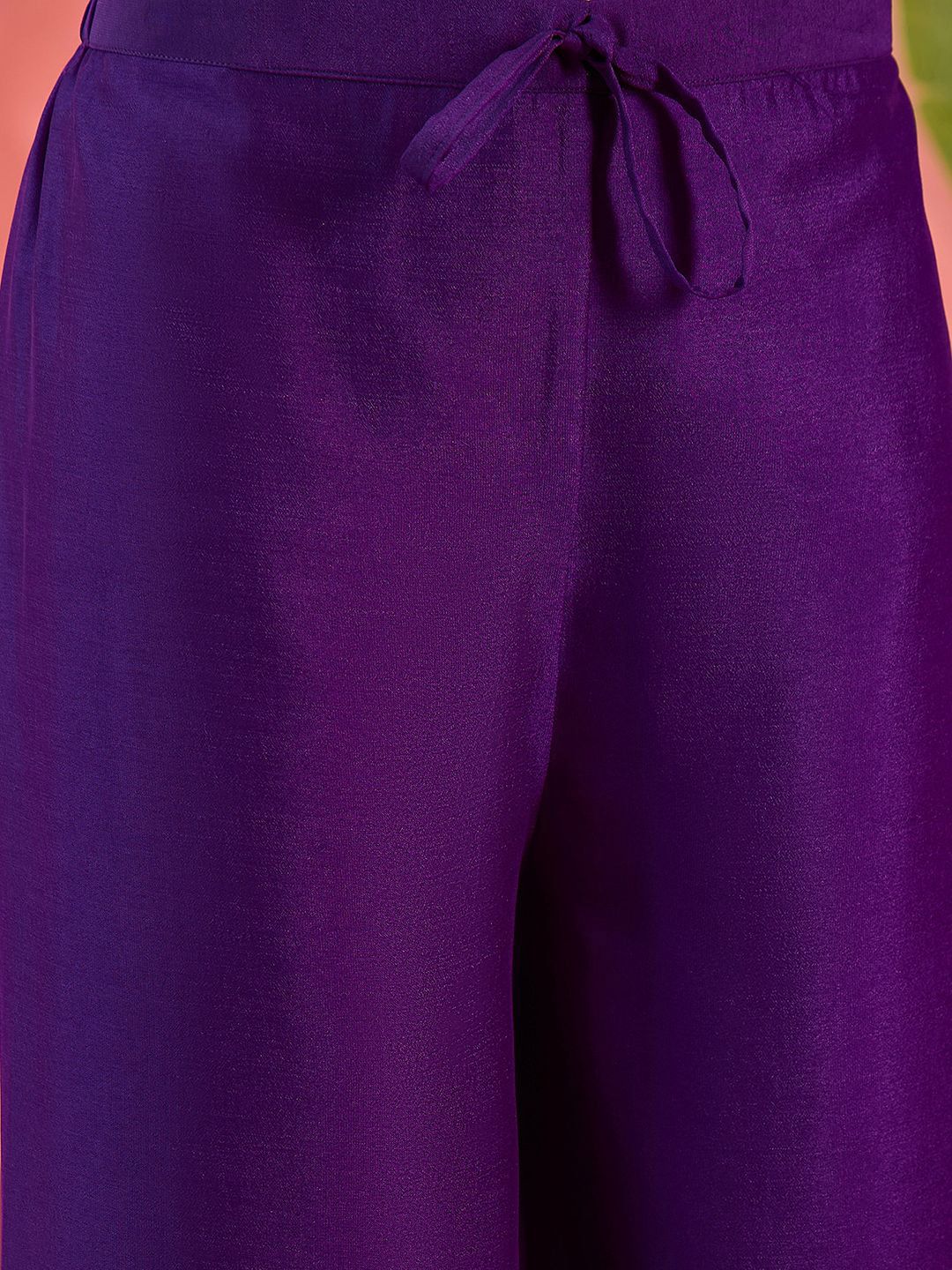 Dhiyona SN Purple Paisley Embroidered Round Neck Straight Kurta With Palazzos And Dupatta