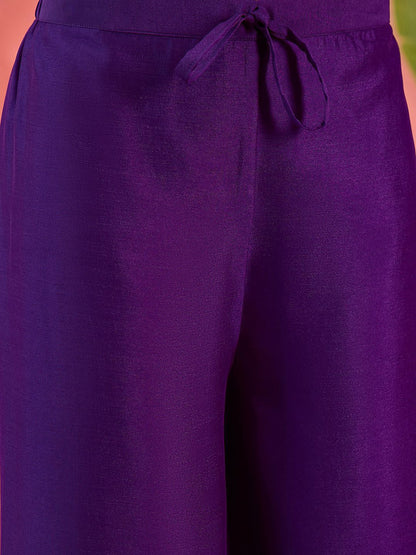 Dhiyona SN Purple Paisley Embroidered Round Neck Straight Kurta With Palazzos And Dupatta