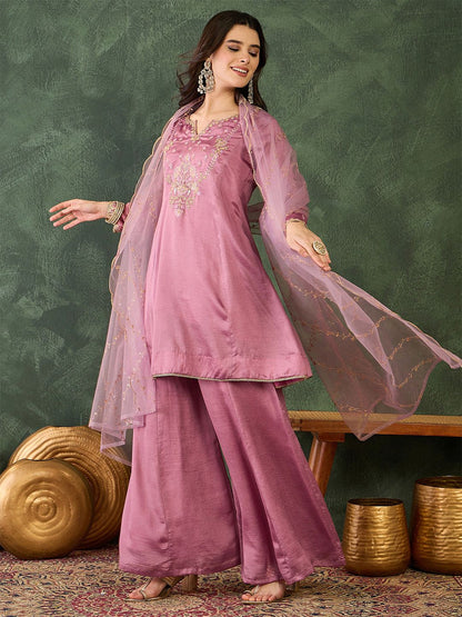 Dhiyona KL Women Ethnic Motifs Embroidered Regular Thread Work Kurta with Sharara & With Dupatta