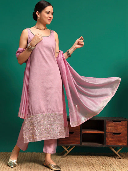 Women Regular Thread Work Kurta with Trousers & With Dupatta