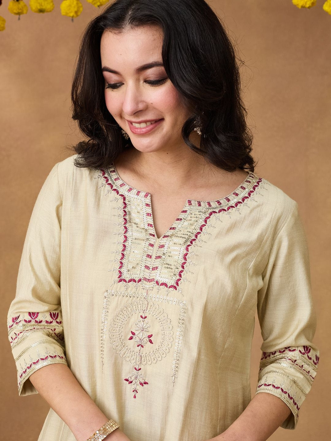 Embroidered Mandarin Collar Kurta Sets