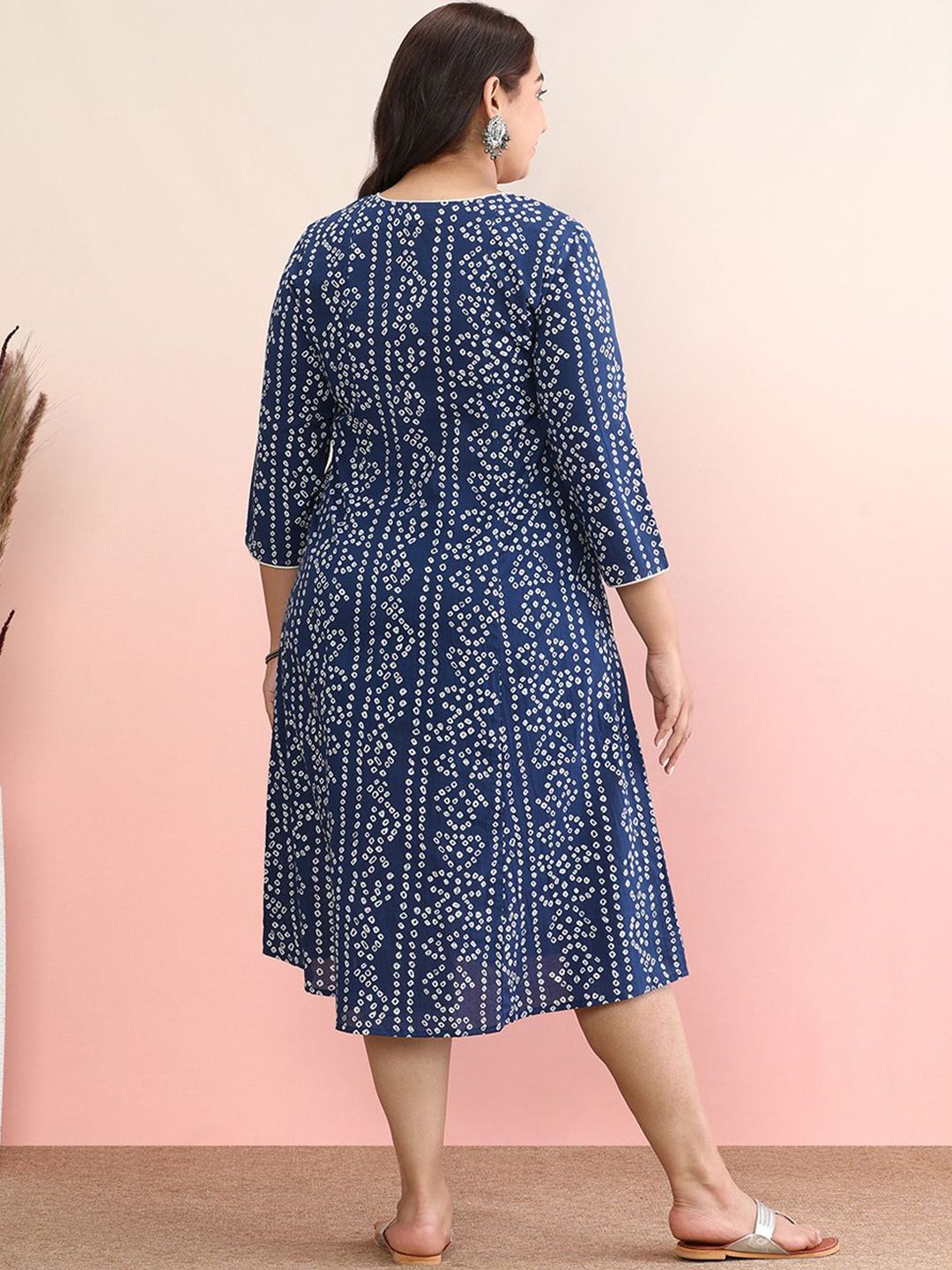 Dhiyona AY Women's Plus Size Geometric Printed V-Neck Pure Cotton A-Line Dress