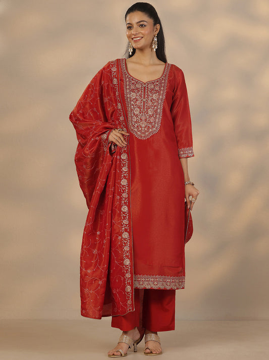 Women Ethnic Motifs Embroidered Regular Thread Work Kurta with Trousers & With Dupatta