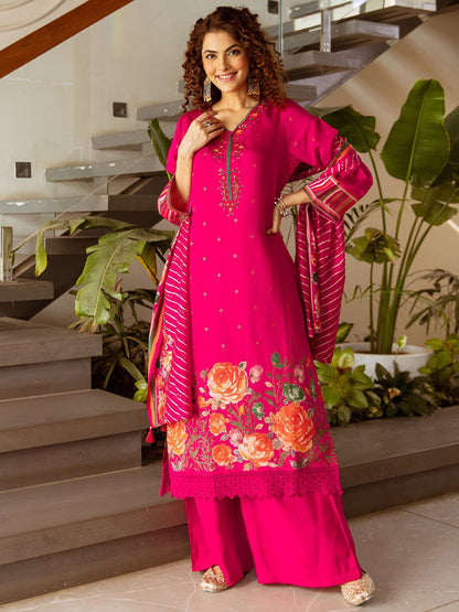 Dhiyona KL Women Floral Printed Sequinned Kurta with Palazzos & Dupatta