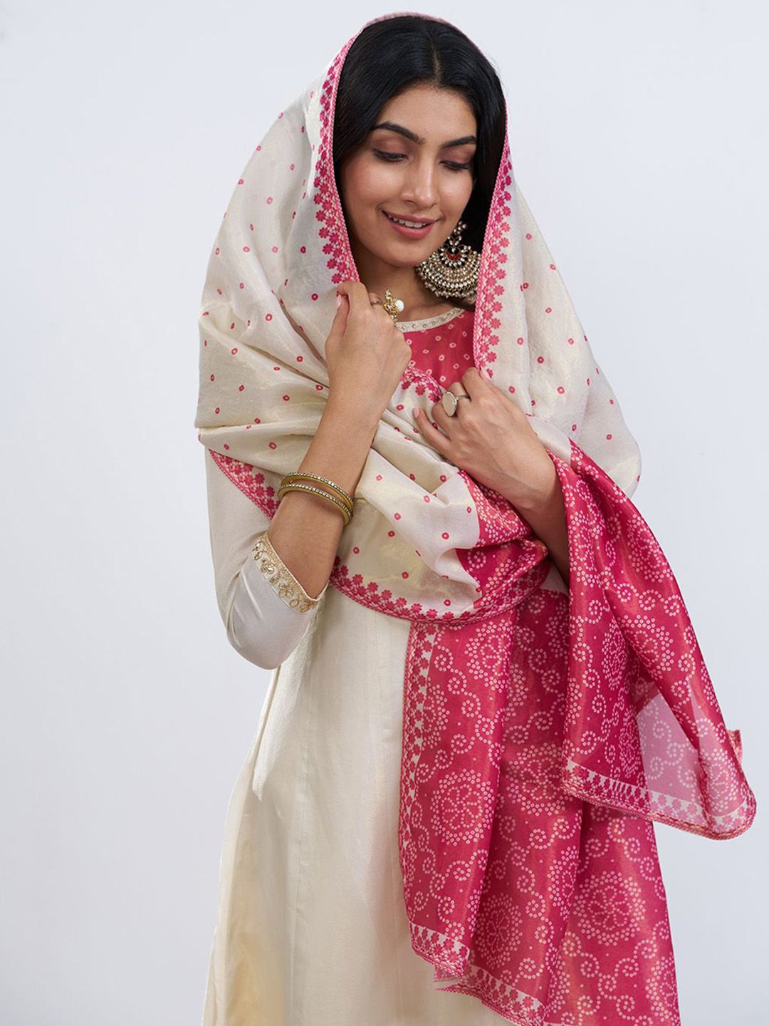 Dhiyona CH Women Floral Embroidered A-Line Kurta with Trousers & Dupatta
