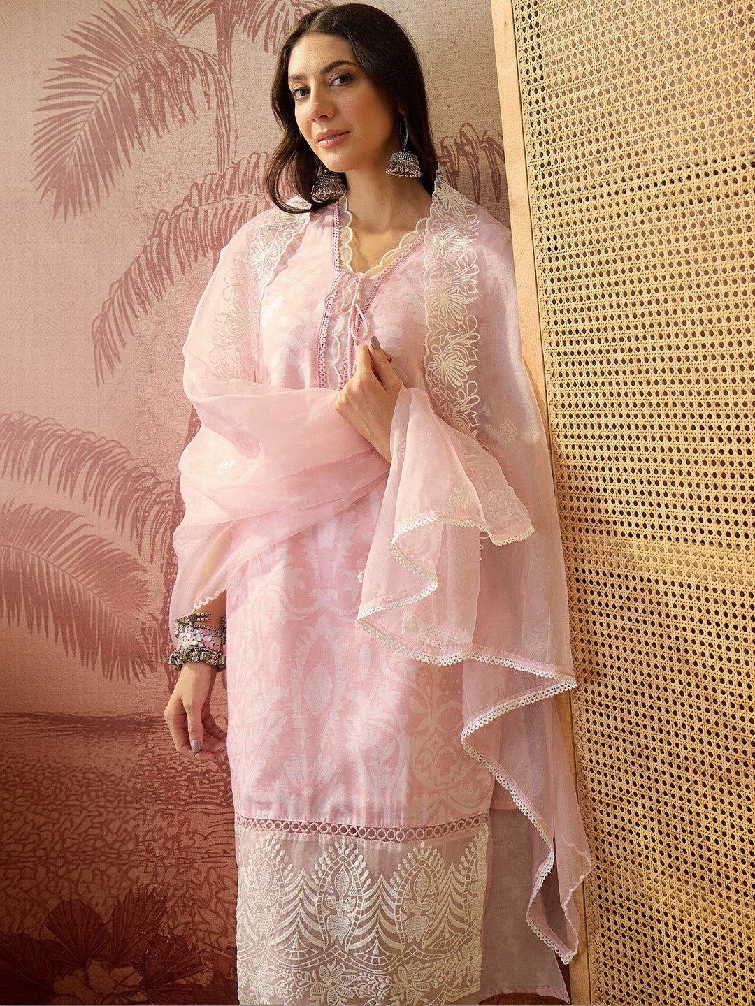 Printed V-Neck Kurta & Trousers Kurta Set