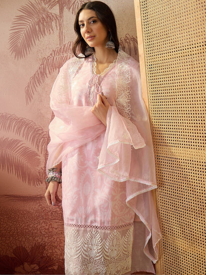 Printed V-Neck Kurta & Trousers Kurta Set