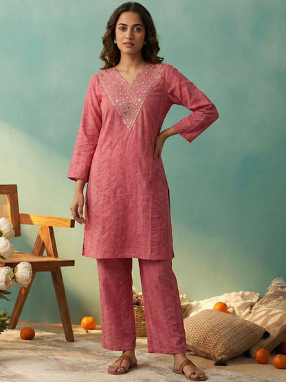Dhiyona CH Women Ethnic Motifs Embroidered Regular Mirror Work Kurta with Trousers