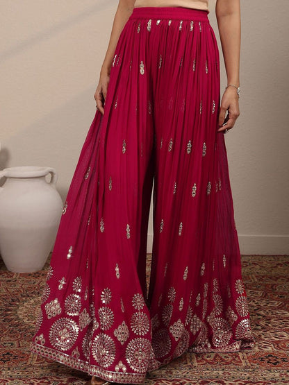 Dhiyona LL Women Ethnic Motifs Printed Regular Mirror Work Kurta with Sharara & Dupatta