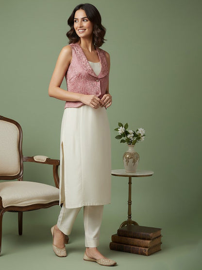 Solid Kurta with Jacquard Jacket &Trouser