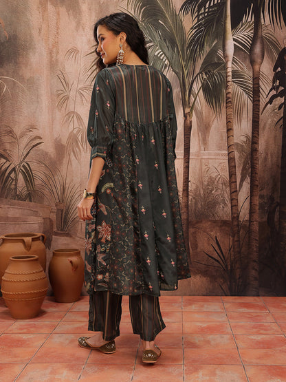 Ethnic Motifs Printed Thread Work Empire A-Line Kurta with Palazzos
