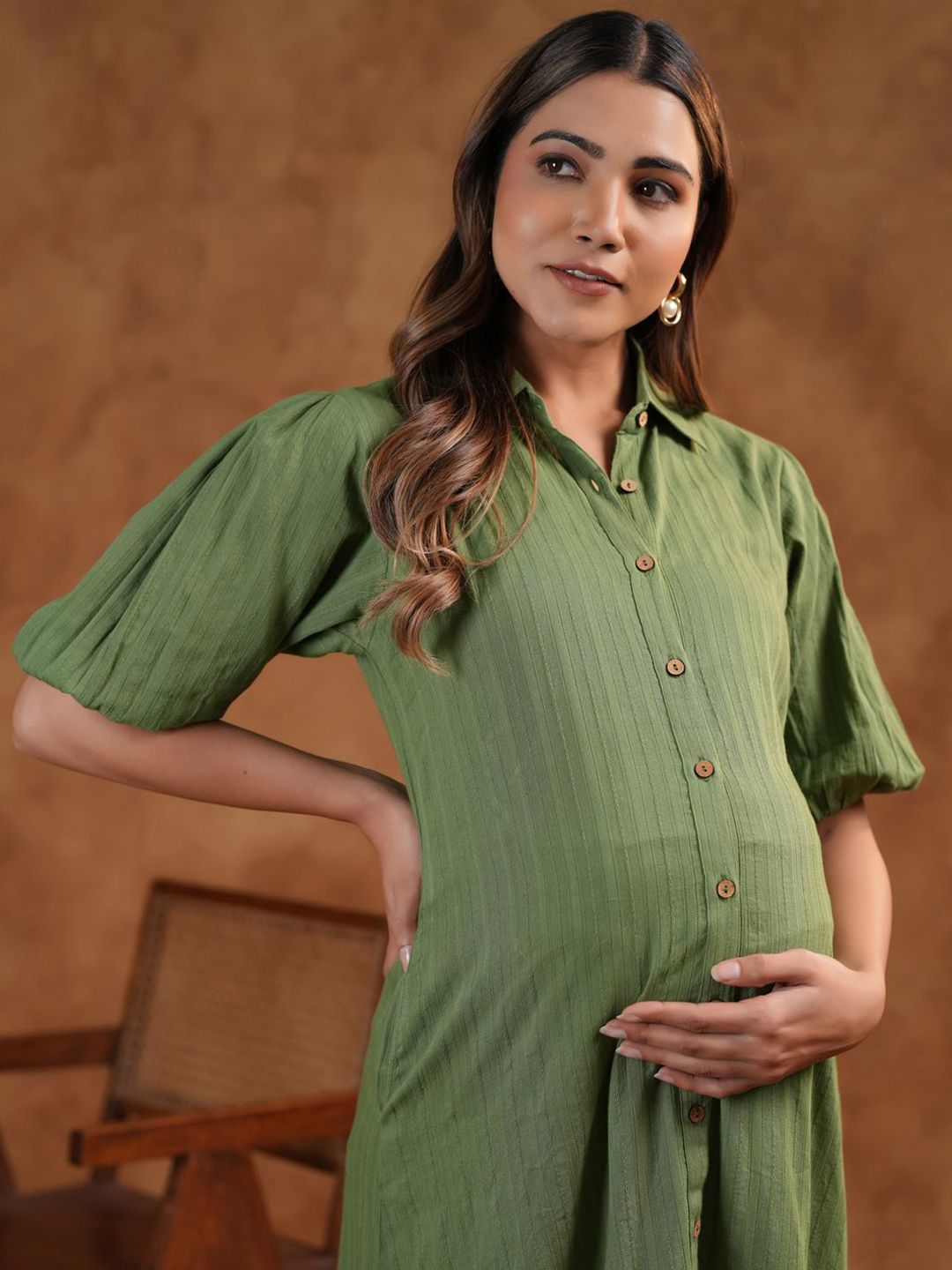 Dhiyona AY Women's Shirt Collar Neck Fit & Flared Maternity Ethnic Dresses