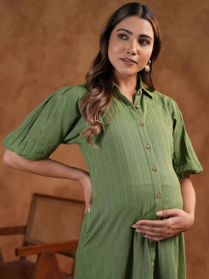 Dhiyona AY Women's Shirt Collar Neck Fit & Flared Maternity Ethnic Dresses