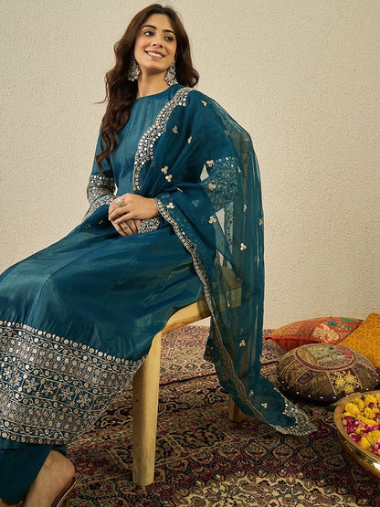 Dhiyona IN Women Ethnic Motifs Embroidered Kurta with Palazzo & Dupatta