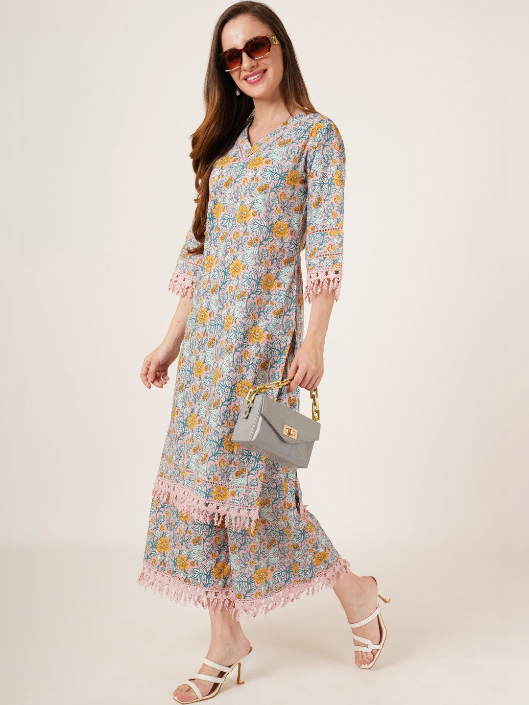 Women Floral Printed Regular Pure Cotton Kurta with Palazzos