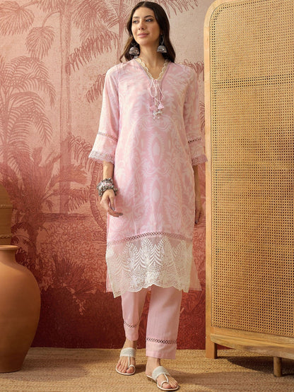 Printed V-Neck Kurta & Trousers Kurta Set