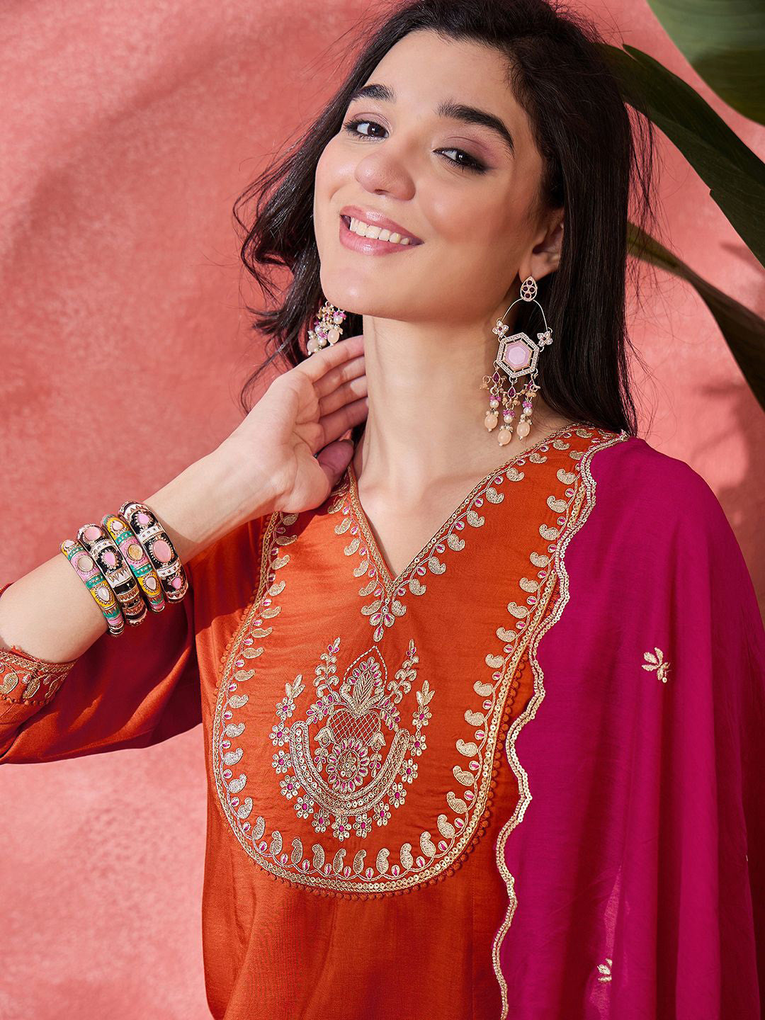 Women Floral Embroidered Kurta with Trousers & Dupatta