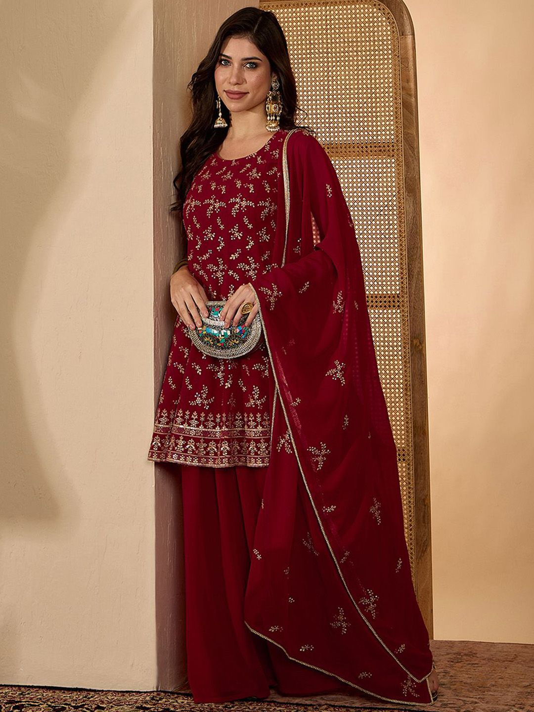 Dhiyona SN Women Ethnic Motifs Embroidered A-Line Kurta with palazzo & Dupatta