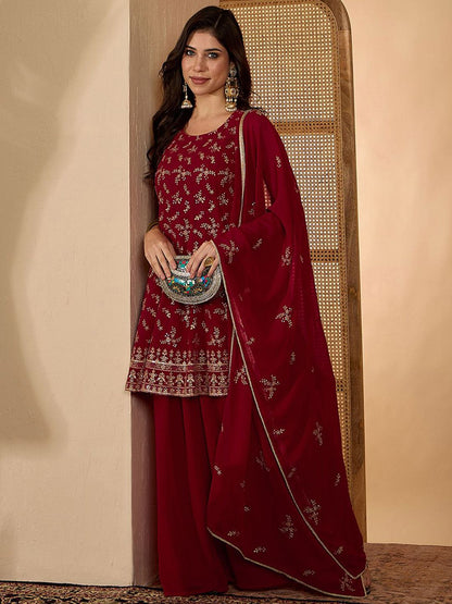 Dhiyona SN Women Ethnic Motifs Embroidered A-Line Kurta with palazzo & Dupatta