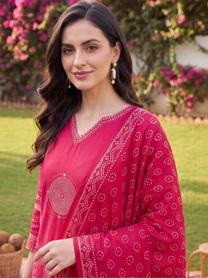 Women Ethnic Motifs Printed Regular Pure Cotton Kurta with Trousers & With Dupatta