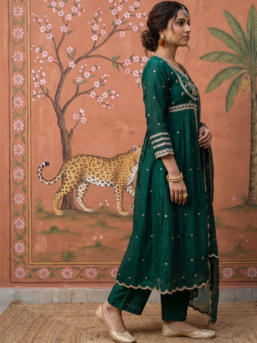 Women Ethnic Motifs Embroidered Empire Kurta with Trousers & With Dupatta