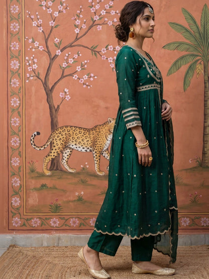Women Ethnic Motifs Embroidered Empire Kurta with Trousers & With Dupatta
