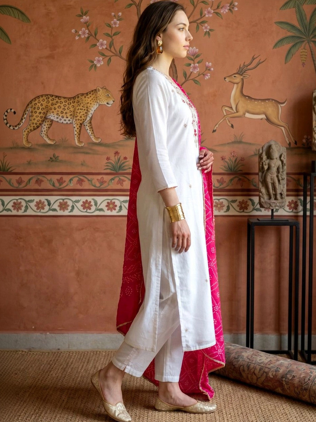 Women Ethnic Motifs Embroidered Regular Thread Work Kurta with Trousers & With Dupatta