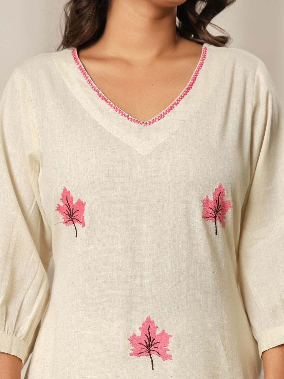Embroidered V-Neck Kurta & Trousers