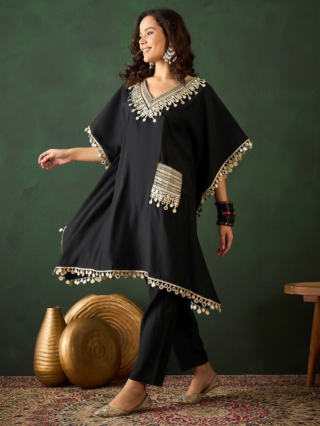 Women Embroidered Kaftan Kurta Set