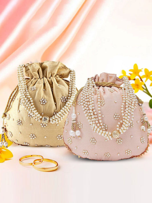 Dhiyona NR Set Of 2 Embroidered Potli Clutches
