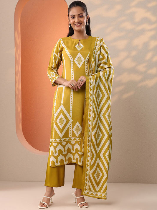 Ethnic Motifs Printed Straight Kurta With Trousers & Dupatta