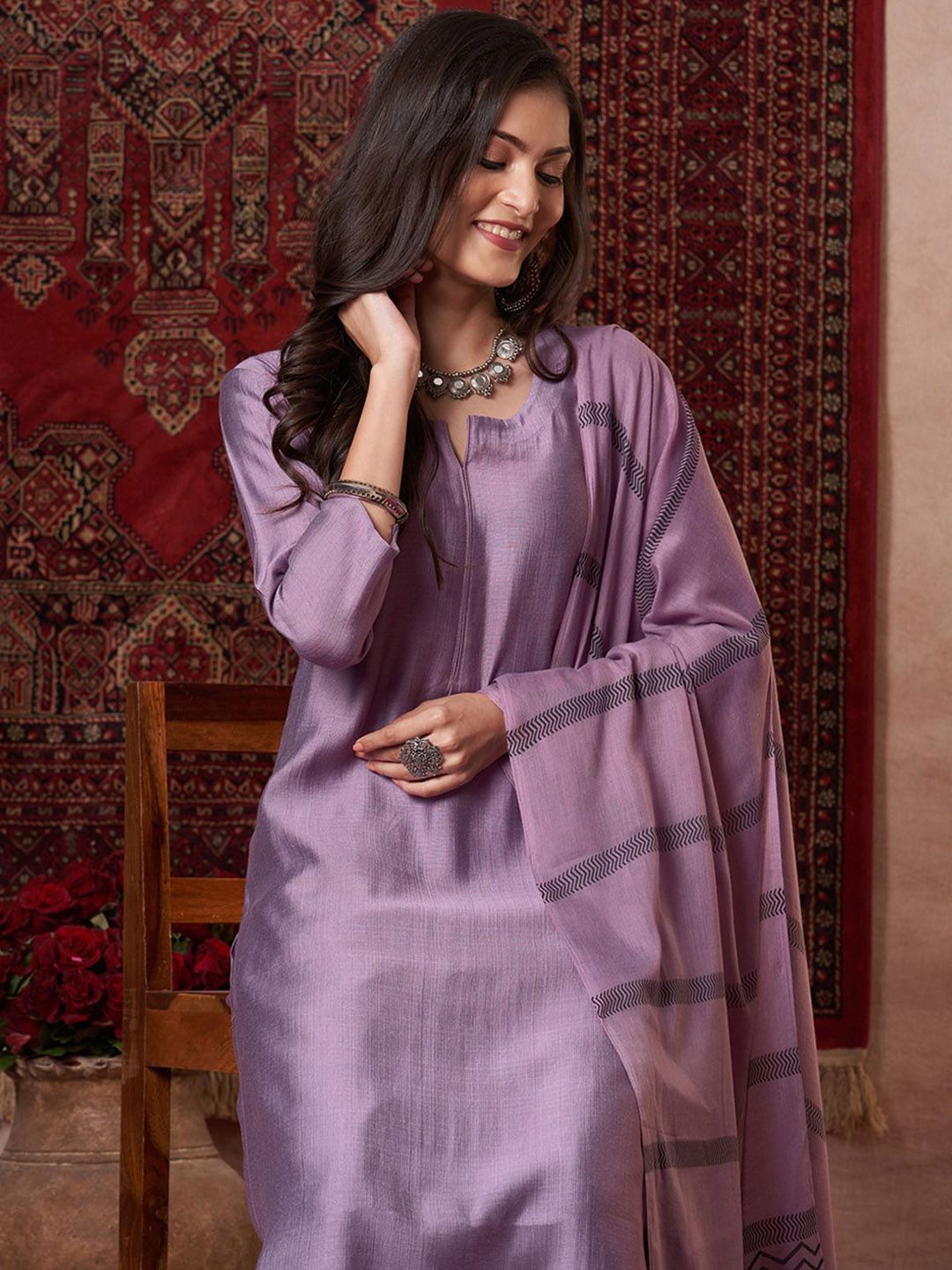 Dhiyona KL Women Regular Kurta with Palazzos & With Dupatta