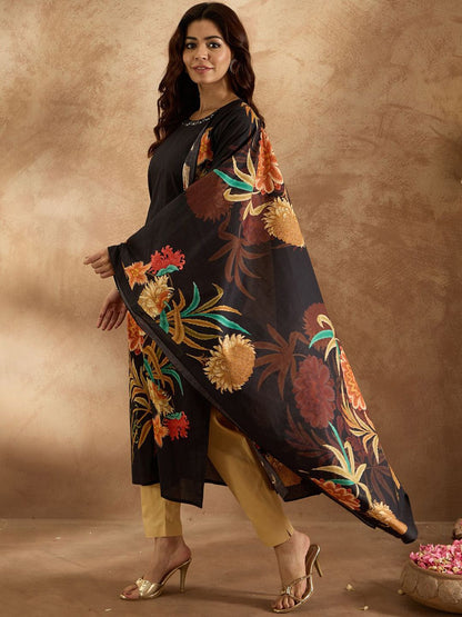 Dhiyona IE Women Floral Printed Regular Pure Cotton Kurta with Trousers & With Dupatta
