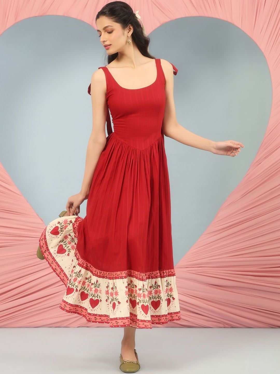 Dhiyona AY Women's Cotton Fit & Flared Midi Ethnic Dresses