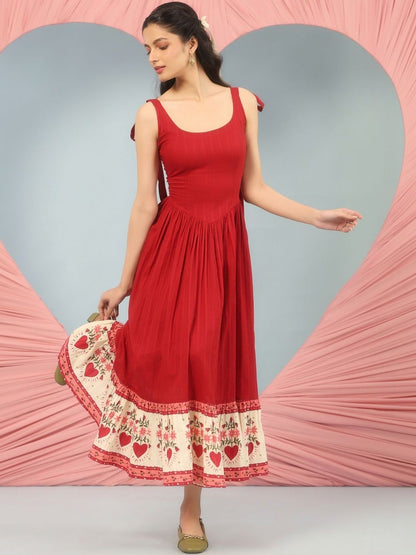 Dhiyona AY Women's Cotton Fit & Flared Midi Ethnic Dresses