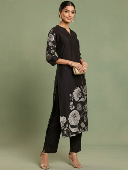 Printed Mandarin Collar Kurta & Trousers