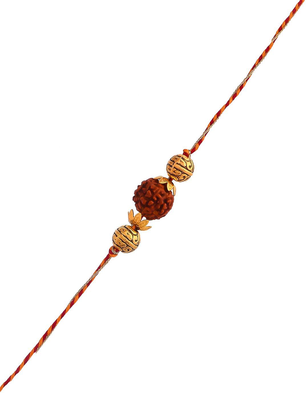Dhiyona Rudraksh Beaded Braided Thread Rakhi With Roli Chawal & Greetings Card