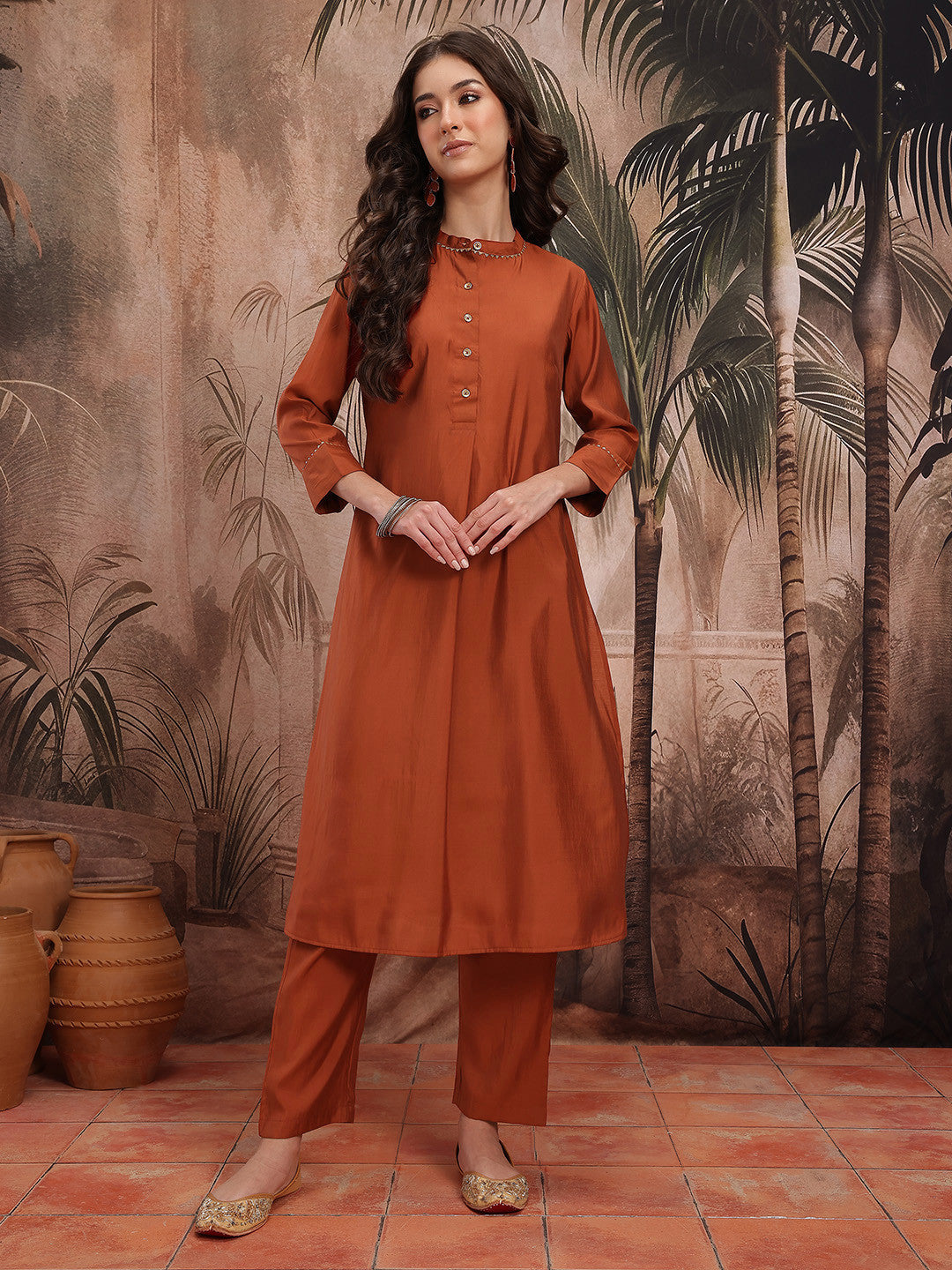 Regular Pleated Kurta with Trousers