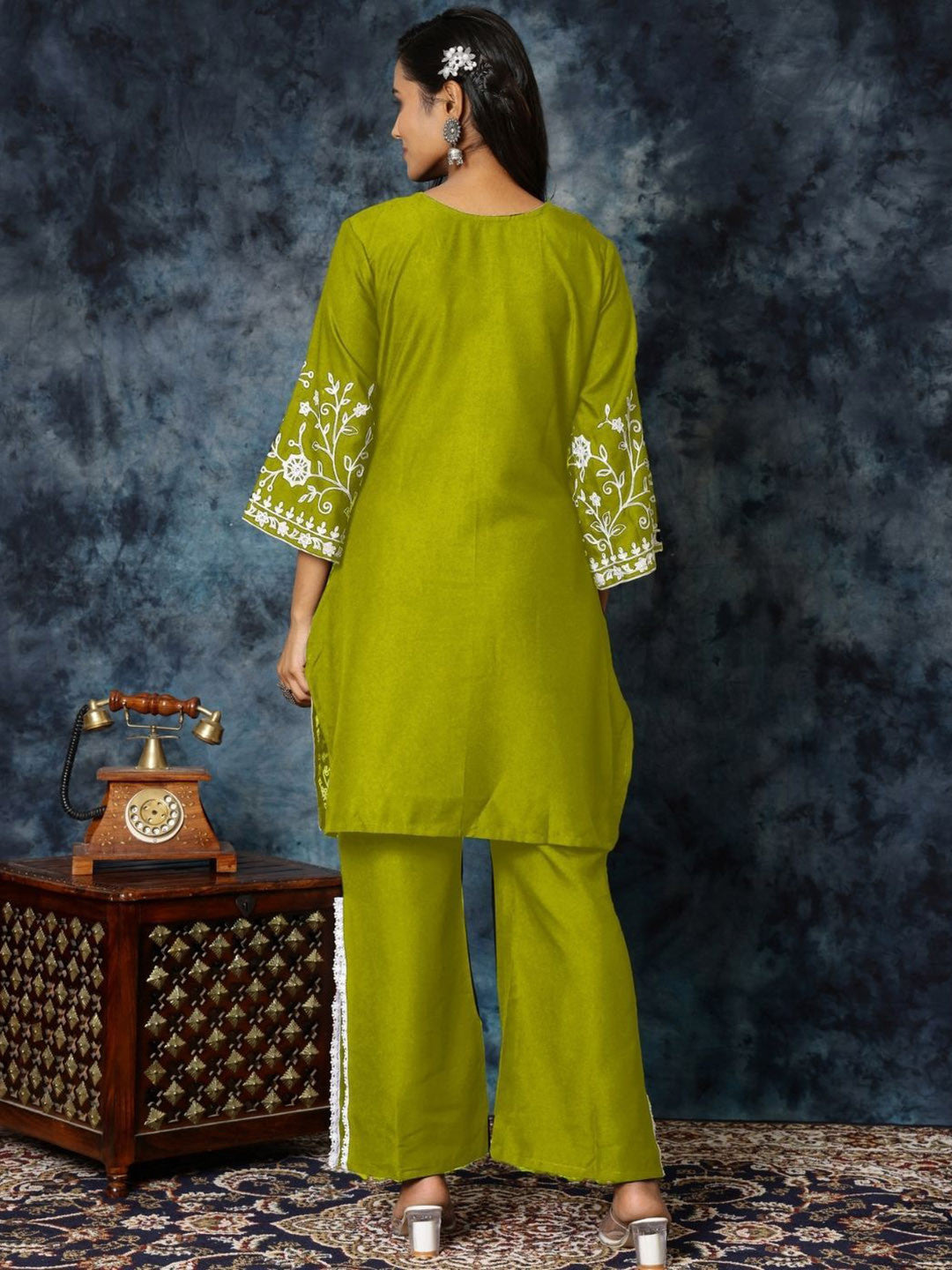 Chikankari Embroidered A-Line Kurta & Palazzos