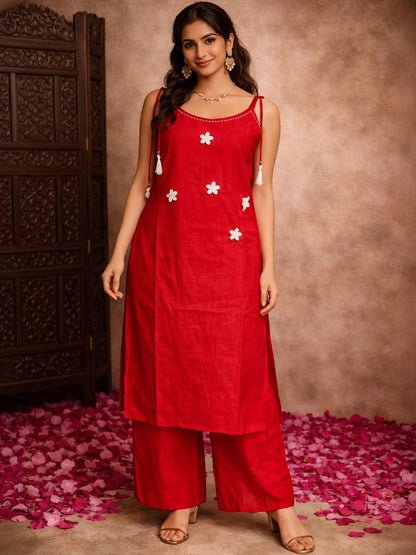 Self Design Cotton Kurta & Palazzos