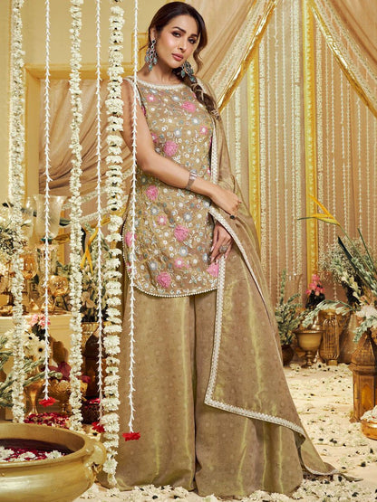 Dhiyona IN Women Floral Embroidered Regular Thread Work Kurta & Palazzos With Dupatta